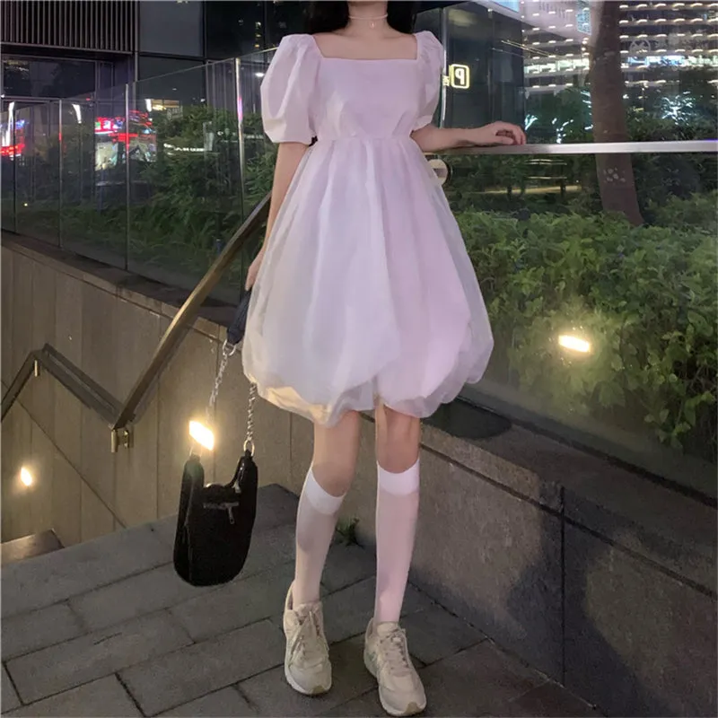 "CUTE BLACK/WHITE GAUZE PUFF" DRESS N041202