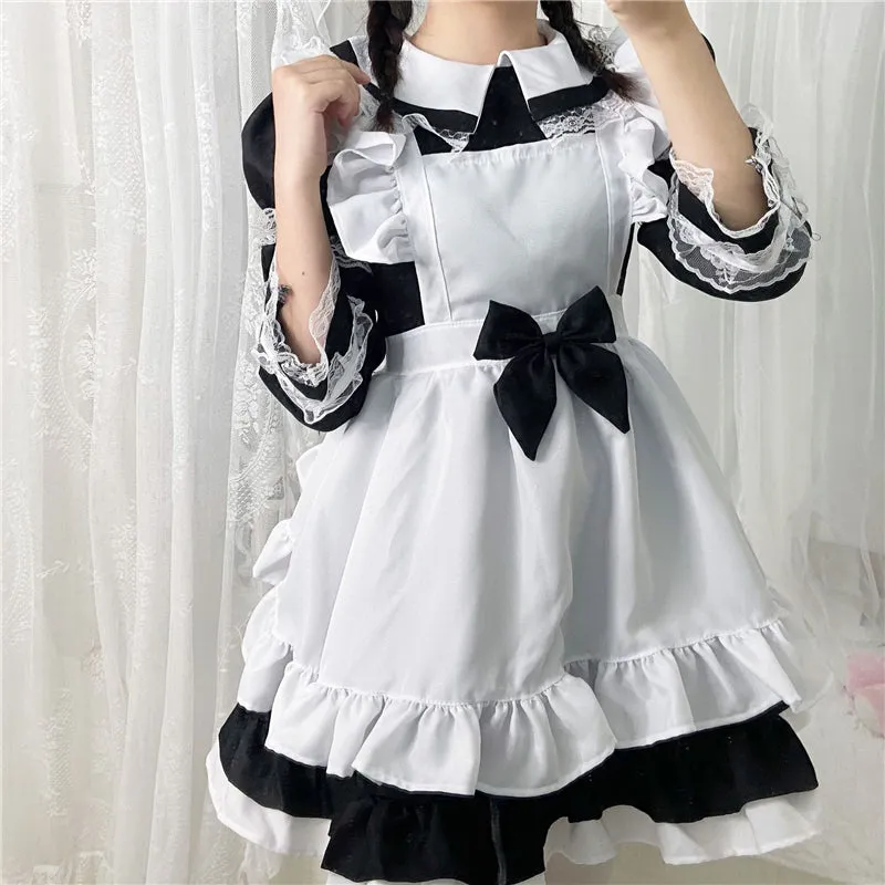 "LOLITA BLACK WHITE BOW LONG SLEEVE MAID" OUTFIT N022409