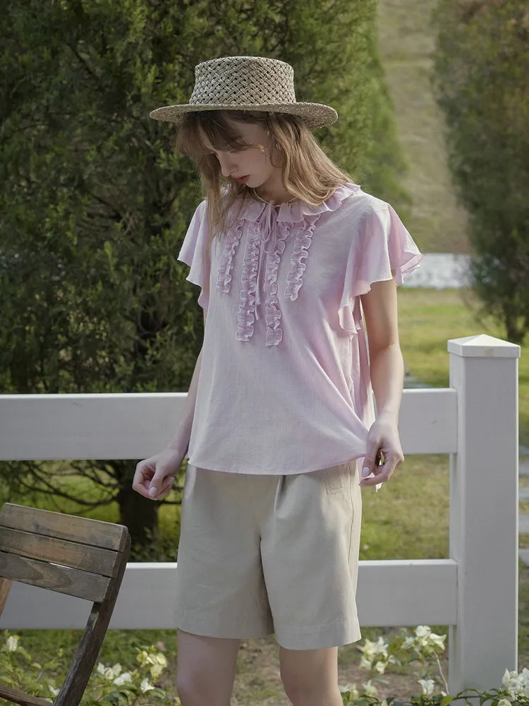 Raspberry Forest Ruffle Cotton Blouse
