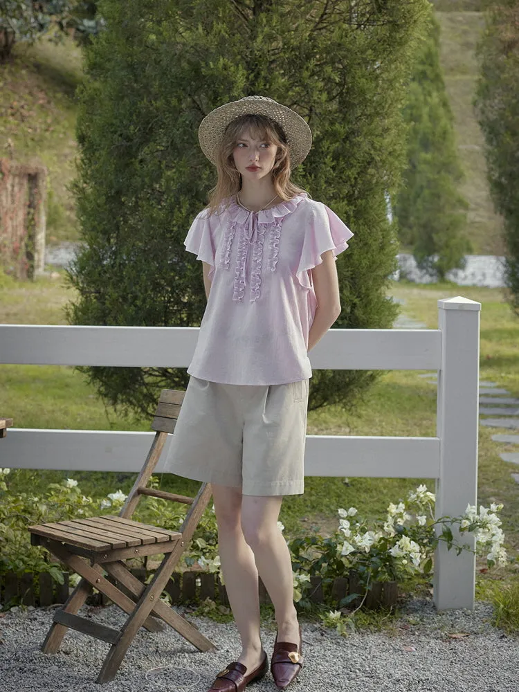 Raspberry Forest Ruffle Cotton Blouse