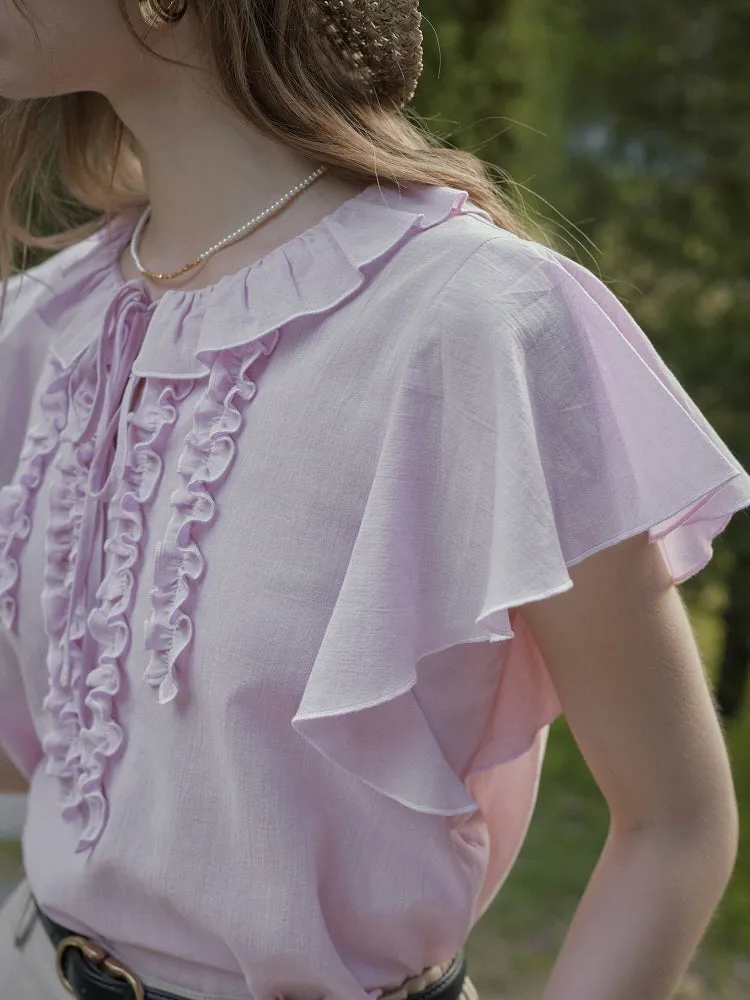 Raspberry Forest Ruffle Cotton Blouse