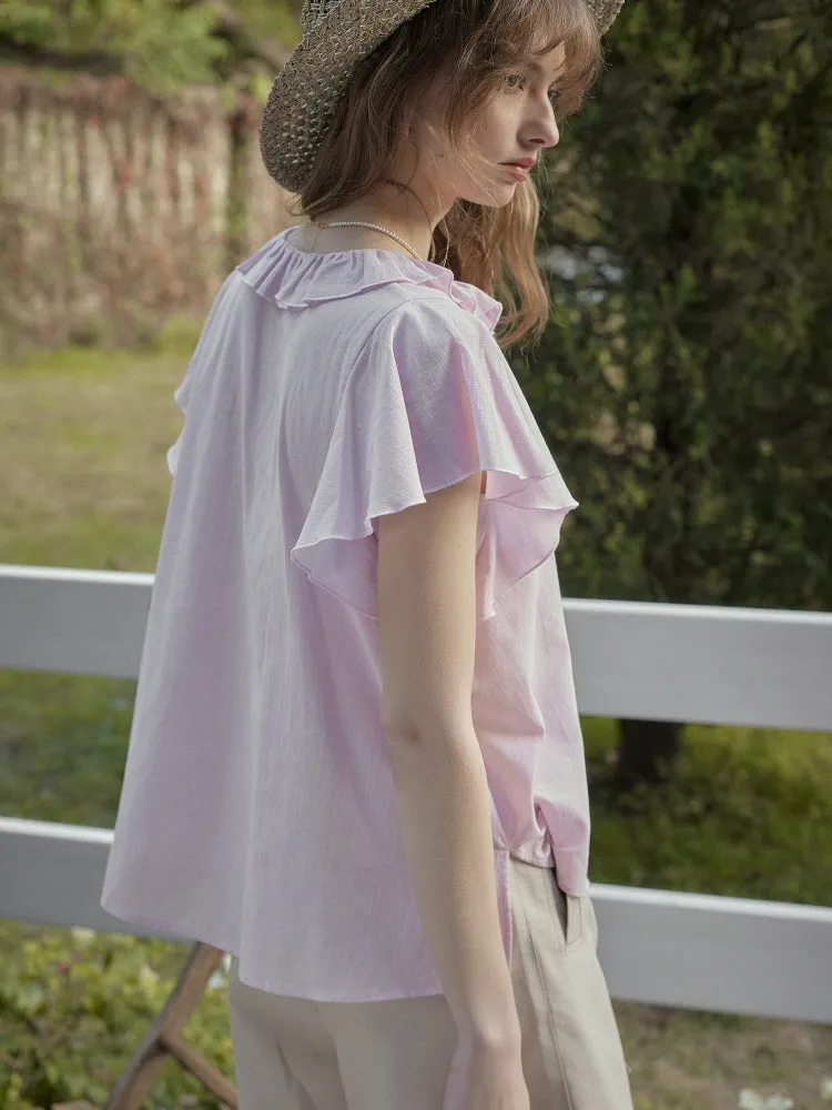 Raspberry Forest Ruffle Cotton Blouse