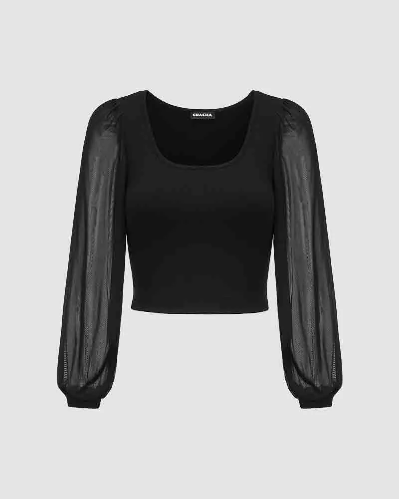 Rayelyn Scoop Neck Mesh Cropped Top