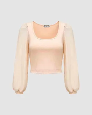 Rayelyn Scoop Neck Mesh Cropped Top