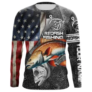 Redfish American flag patriotic Customize Name UV protection long sleeves fishing shirt for men NPQ59