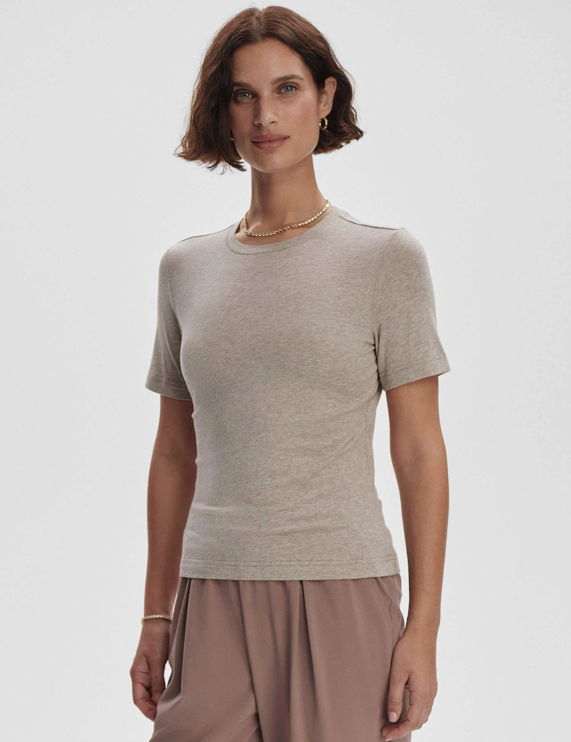 Regina Fitted Tee - Taupe Marl