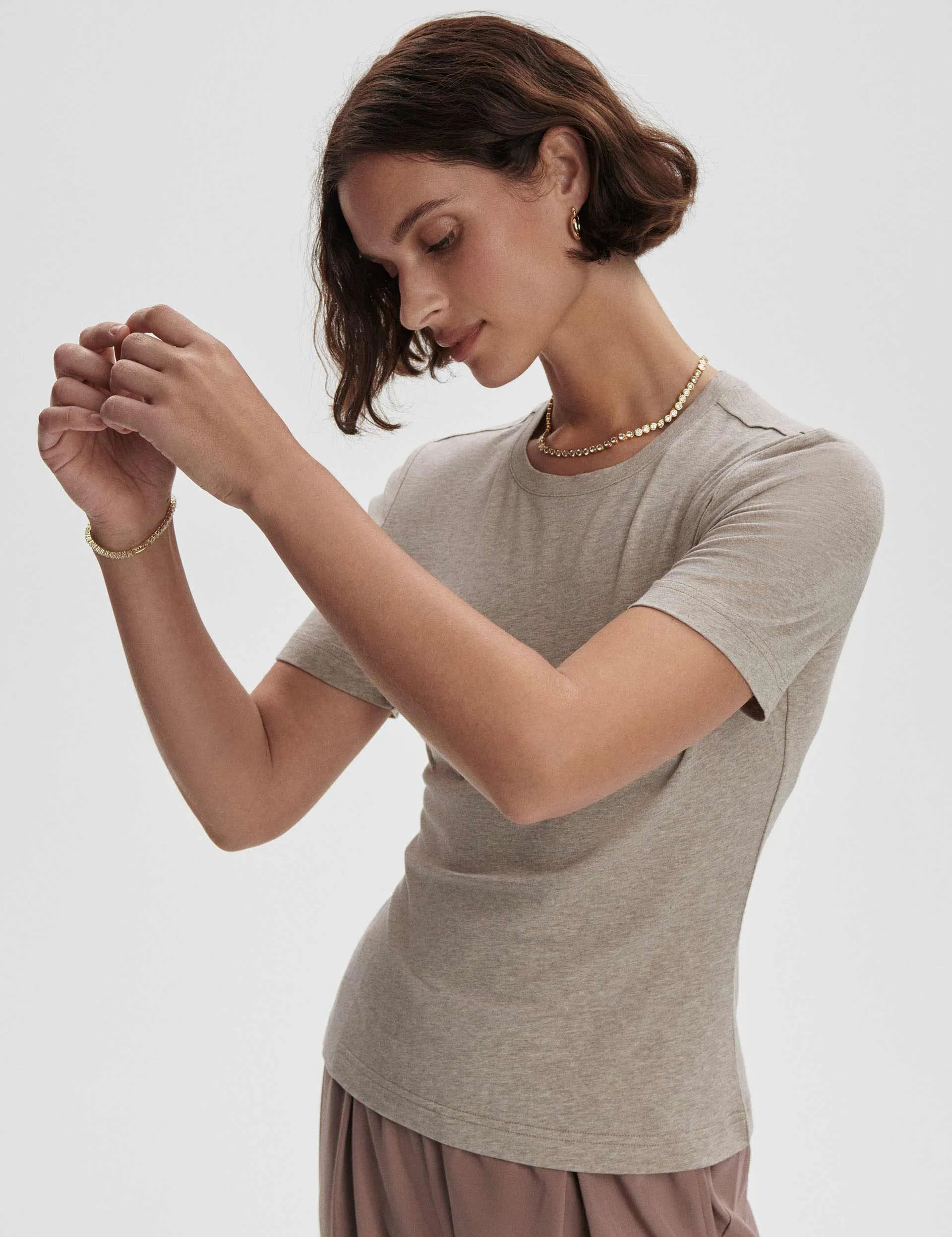 Regina Fitted Tee - Taupe Marl