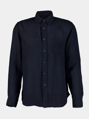 Regular Fit Navy Linen Shirt
