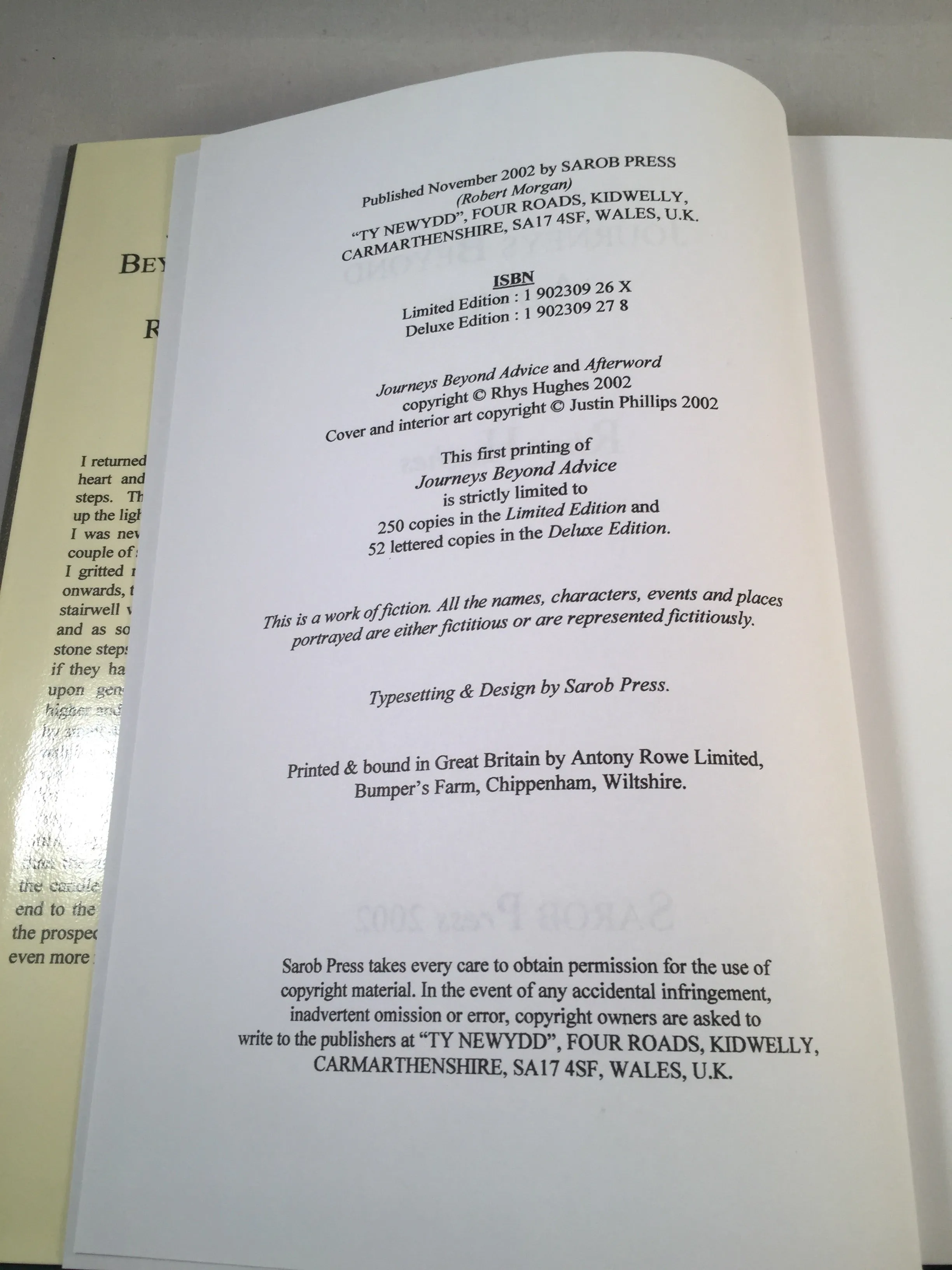 Rhys Hughes - Journeys Beyond Advice, Sarob Press 2002, Limited Edition