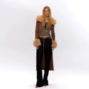 Ribbed Fur Collar Cardigan