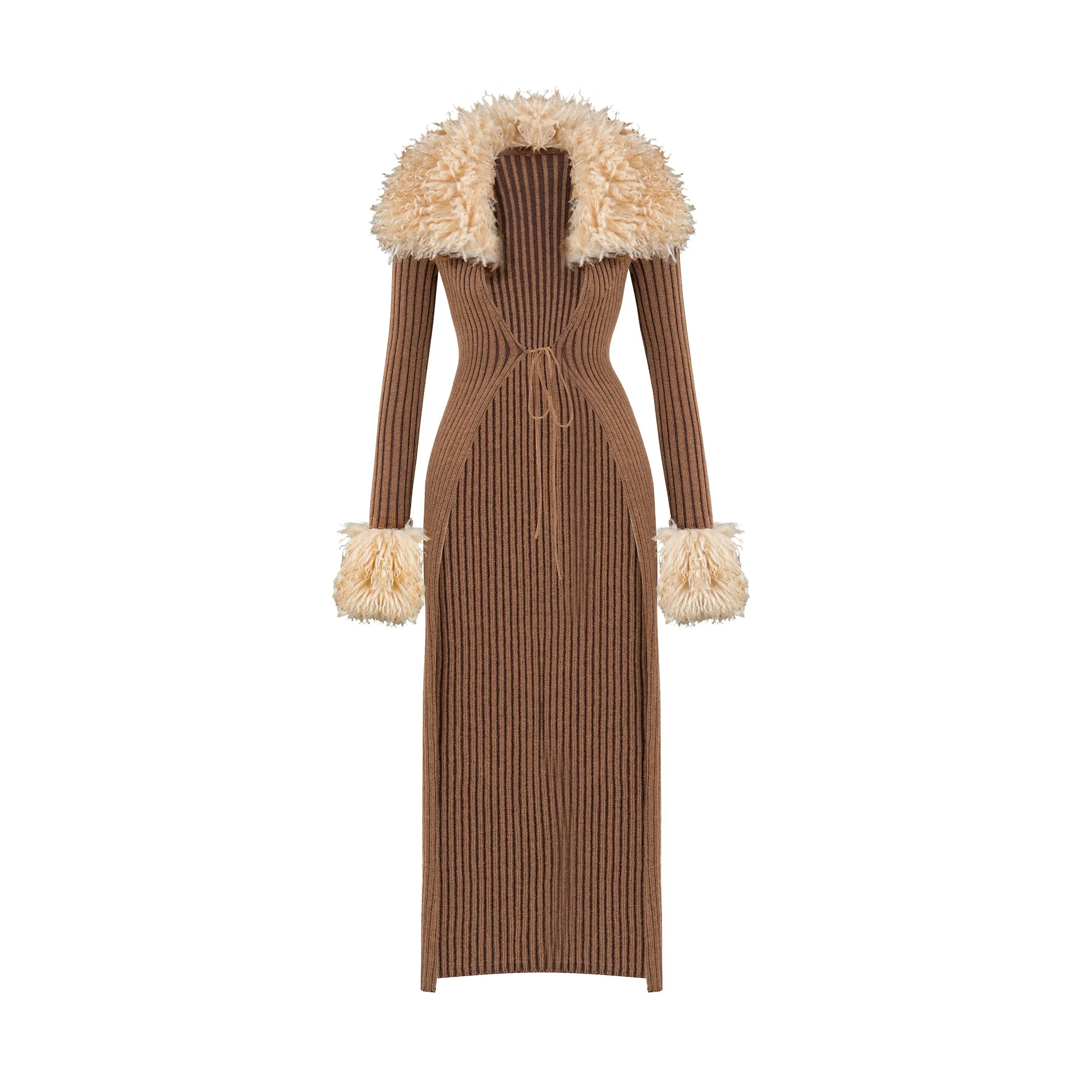 Ribbed Fur Collar Cardigan