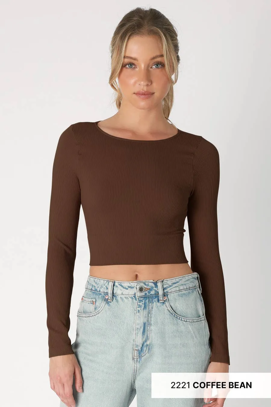 Ribbed Long Sleeve Crew Neck Crop Top