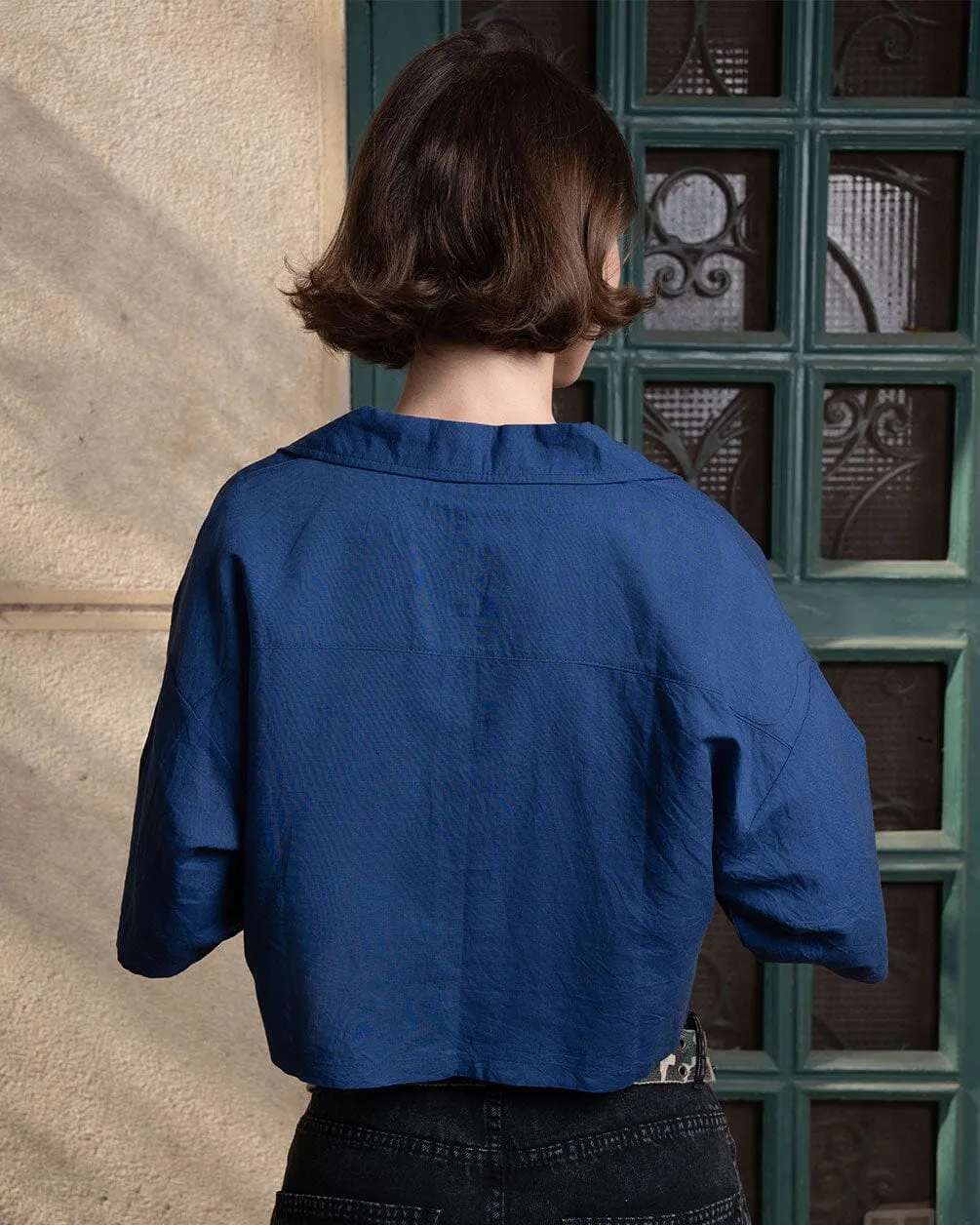 Royal Blue Cropped Camp Shirt