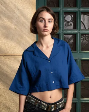 Royal Blue Cropped Camp Shirt