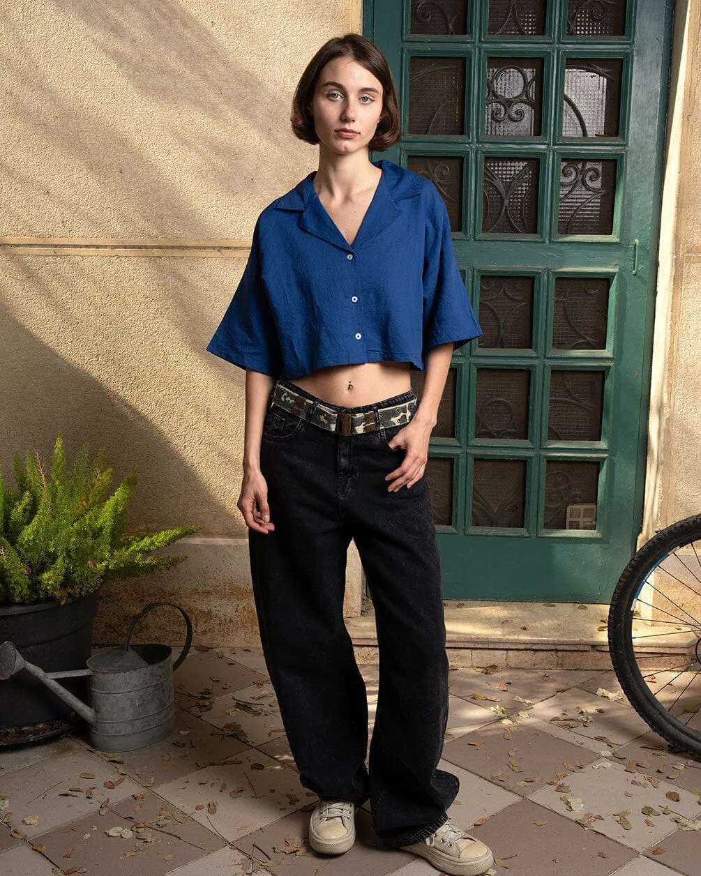 Royal Blue Cropped Camp Shirt