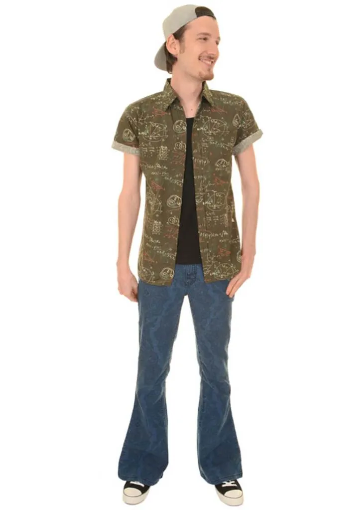 Run and Fly Mens Chalkboard 70's Shirt Grey