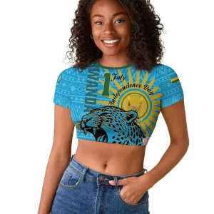 Rwanda Independence Day Raglan Cropped T shirt Leopard With Roses LT01