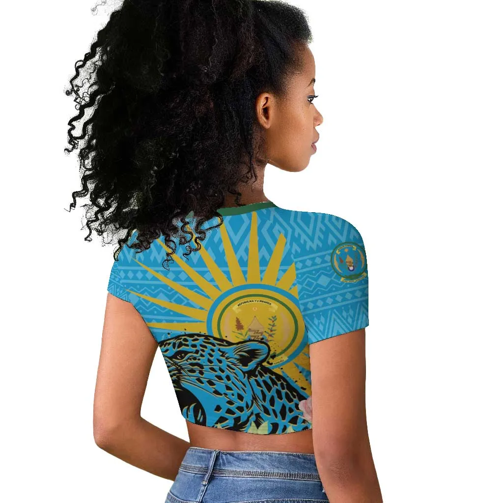 Rwanda Independence Day Raglan Cropped T shirt Leopard With Roses LT01