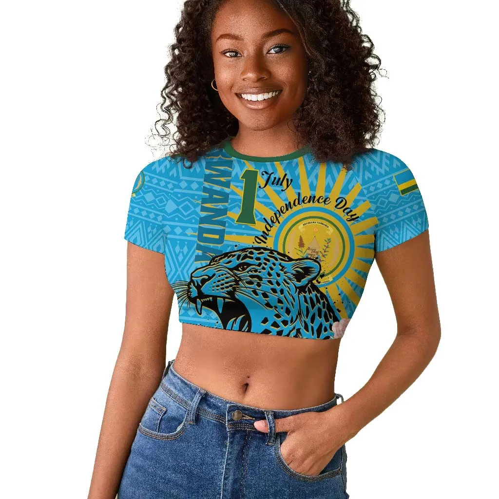 Rwanda Independence Day Raglan Cropped T shirt Leopard With Roses LT01