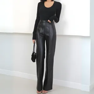 Sabine - Chic high-waisted leather pants