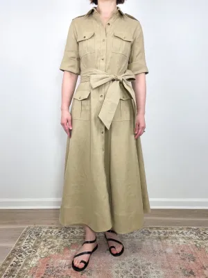 Safari Shirtwaist Dress in Khaki Stretch Cotolino