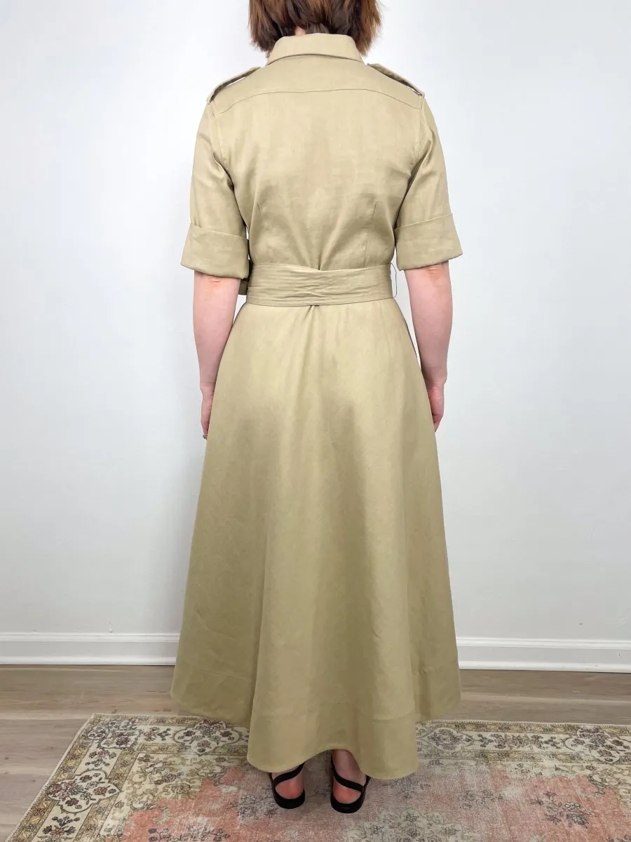 Safari Shirtwaist Dress in Khaki Stretch Cotolino