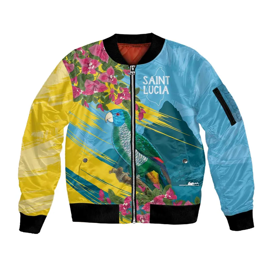 Saint Lucia Afro Sleeve Zip Bomber Jacket Tropical Vibes LT7