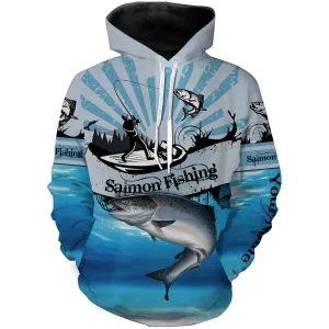 Salmon fishing blue jerseys Custom Name 3D All Over Printed Shirts, fishing tournament Hoodie NPQ577