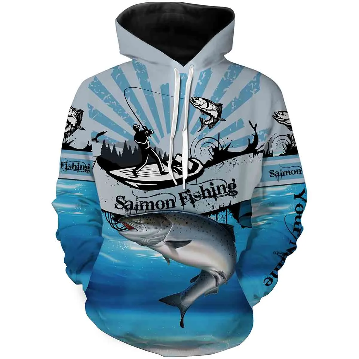 Salmon fishing blue jerseys Custom Name 3D All Over Printed Shirts, fishing tournament Hoodie NPQ577