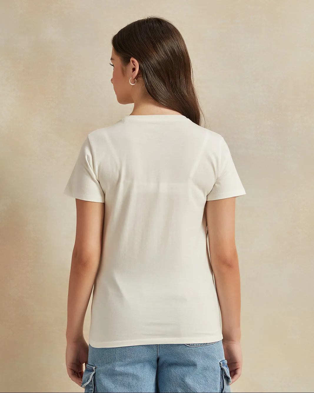 Senior Girls White Printed T-Shirt