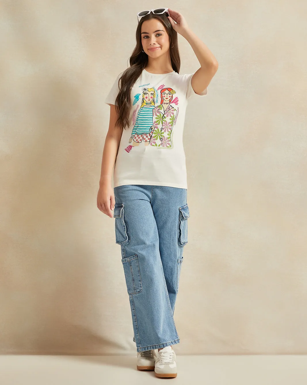 Senior Girls White Printed T-Shirt