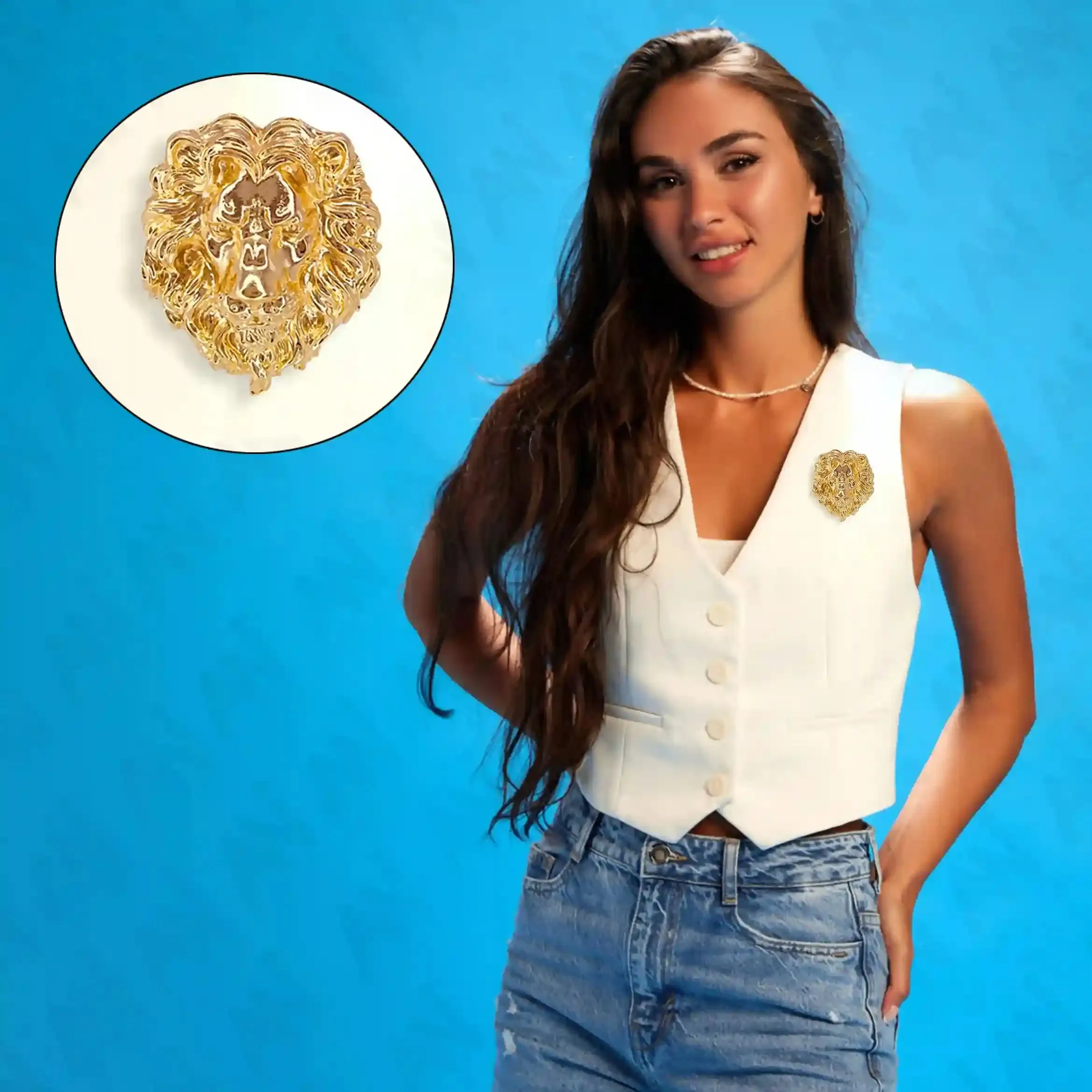Shiny Gold Lion Metal Brooch for Blazer & Trendy Fashion