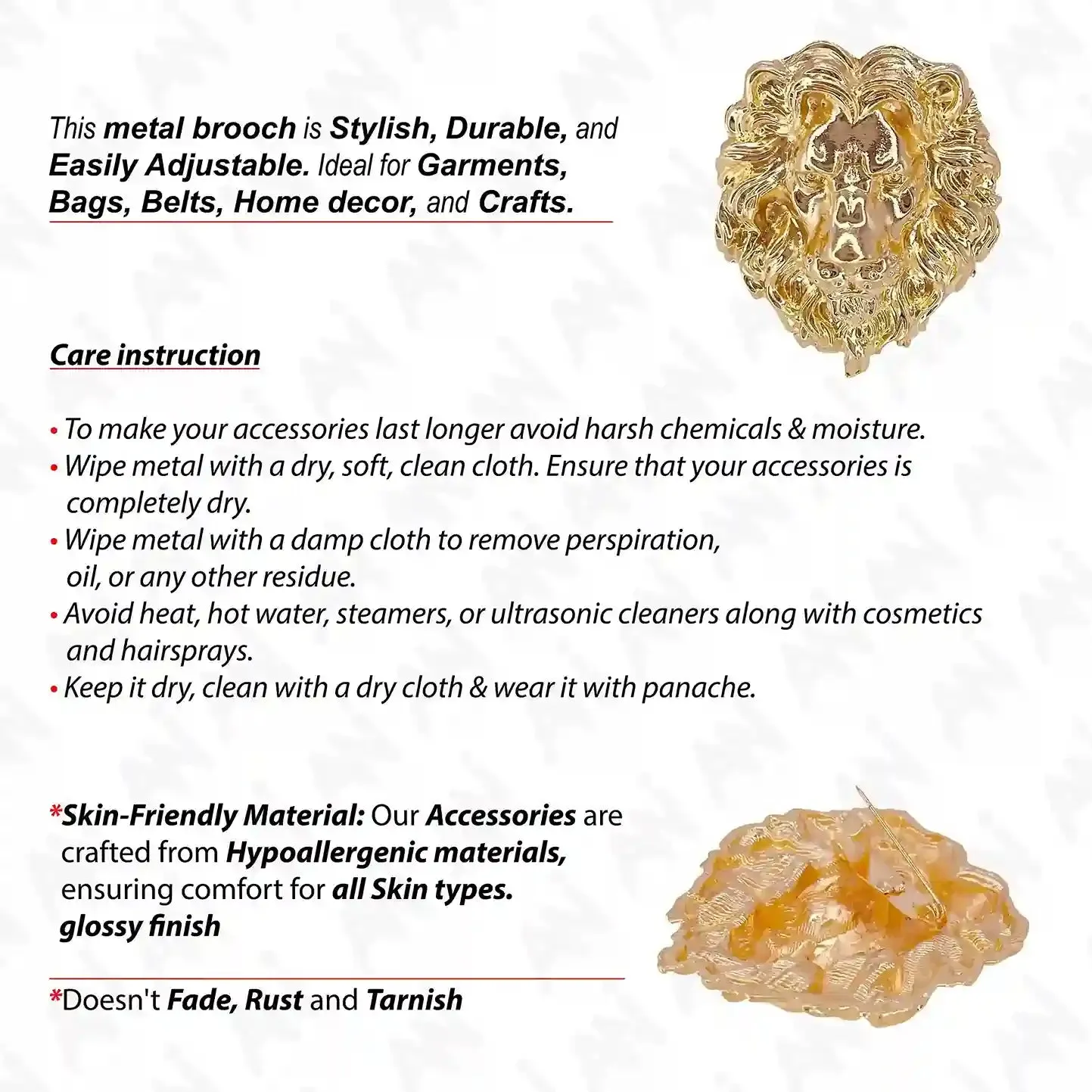 Shiny Gold Lion Metal Brooch for Blazer & Trendy Fashion