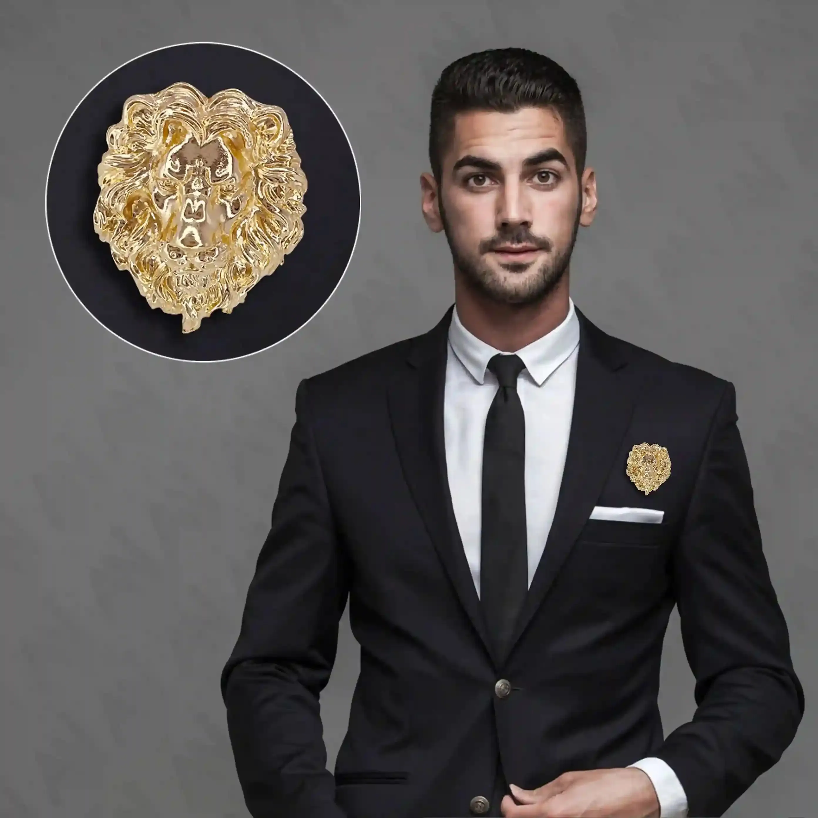Shiny Gold Lion Metal Brooch for Blazer & Trendy Fashion