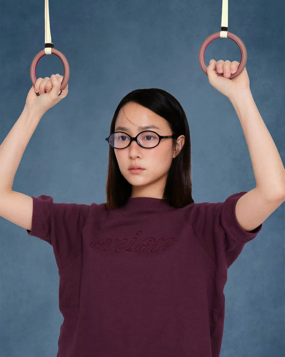 Short Sleeve Sweatshirt - Logo Chain Stitch - Eggplant