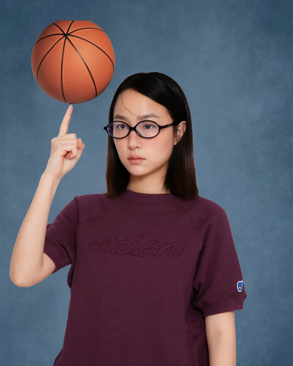 Short Sleeve Sweatshirt - Logo Chain Stitch - Eggplant