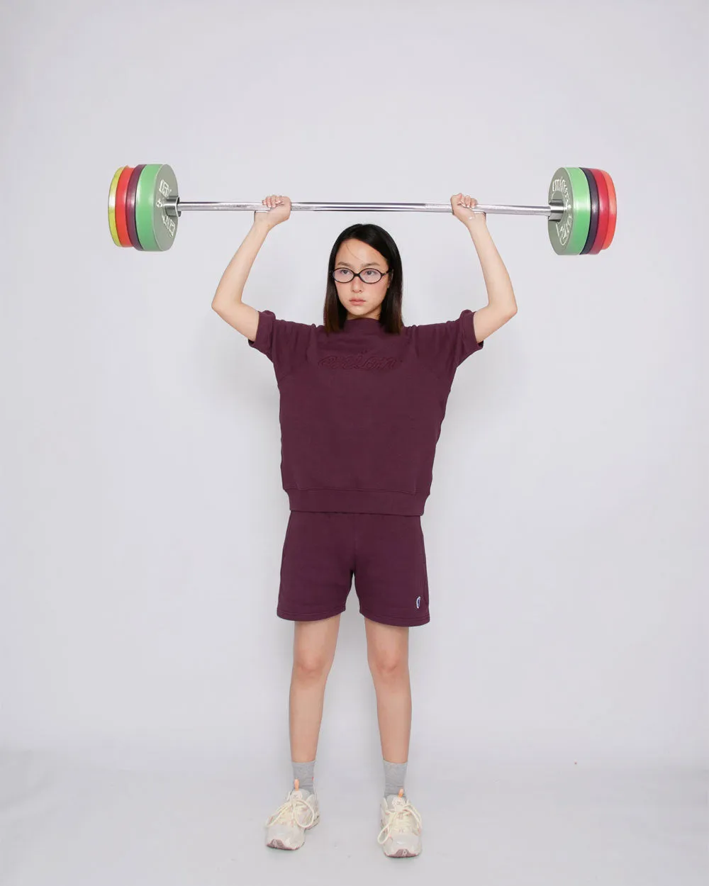 Short Sleeve Sweatshirt - Logo Chain Stitch - Eggplant
