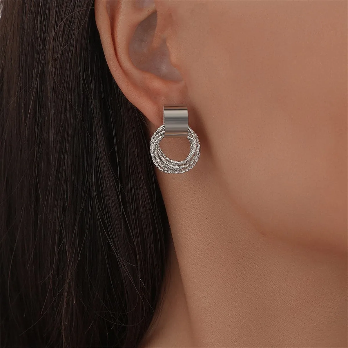 Silver-Plated Multi-Hoop Stud Earrings