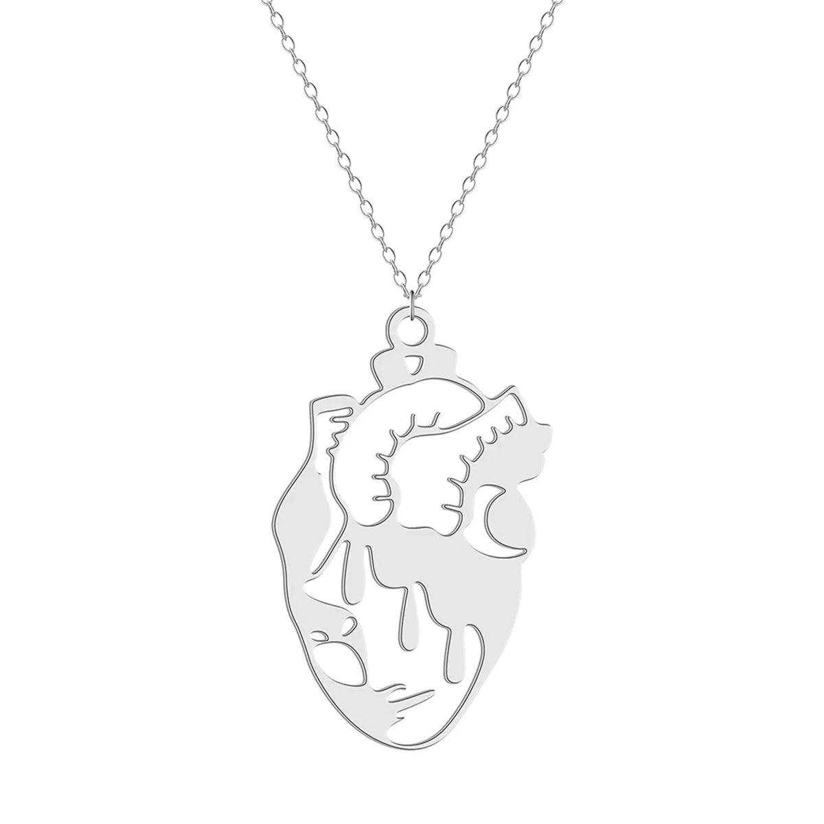 Silver-Plated Openwork Heart Pendant Necklace