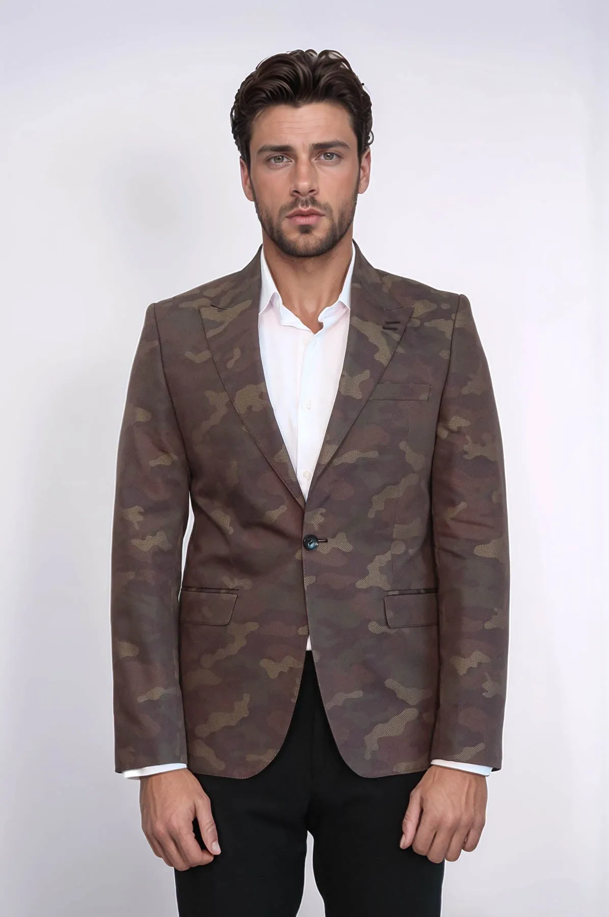 Single Button Camouflage Green Jacket-Wessi