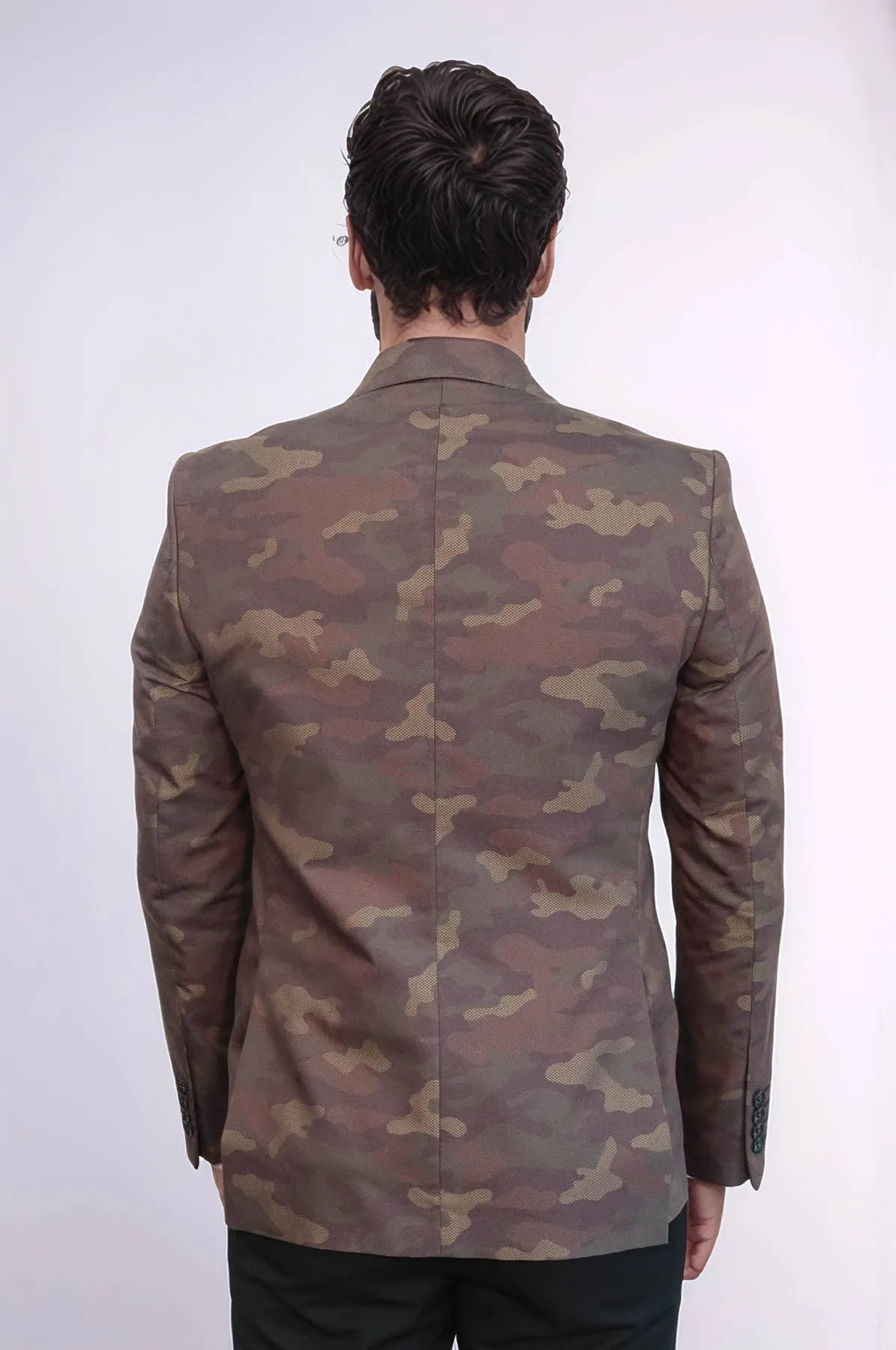 Single Button Camouflage Green Jacket-Wessi