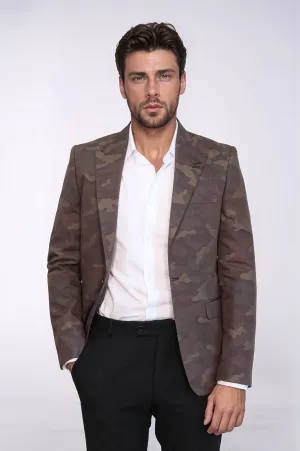 Single Button Camouflage Green Jacket-Wessi