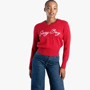 Sissy Boy Womens V Neck Logo Knit Sweater Red