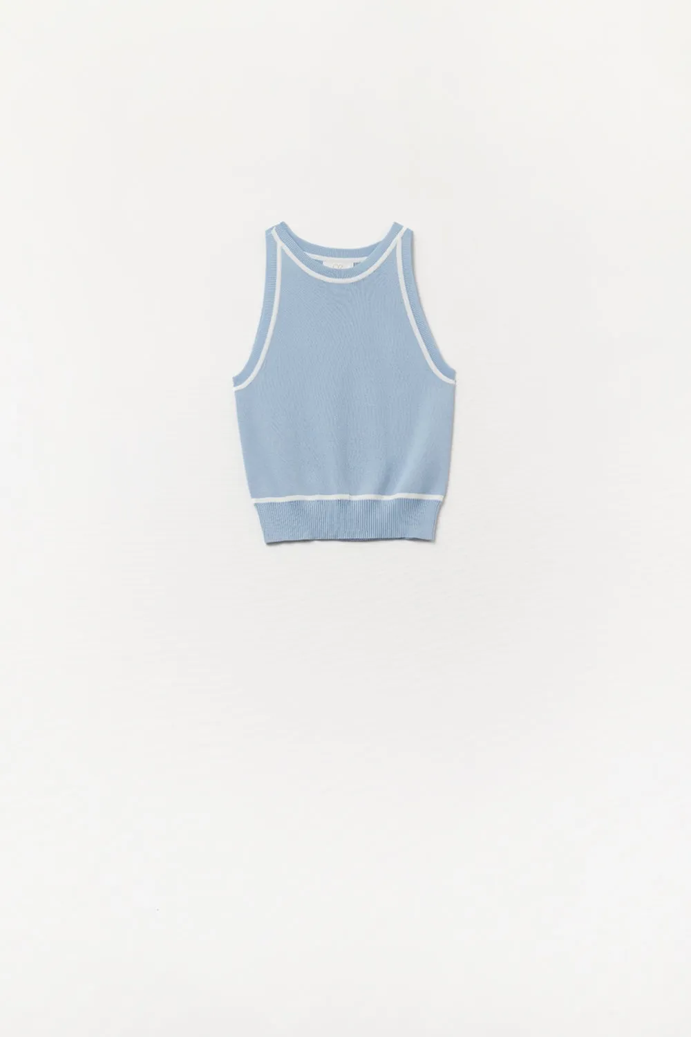 Sleeveless Sweater In Blue Featuring White Lines detail