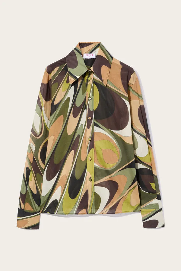 Slim Cotton Shirt with Wave Print