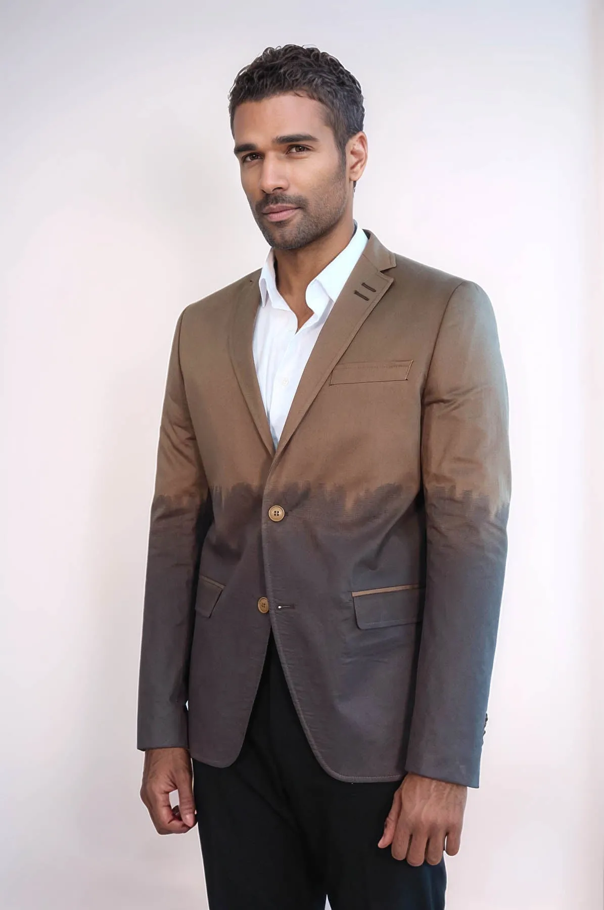 Slim Fit Cotton Brown Blazer - Wessi