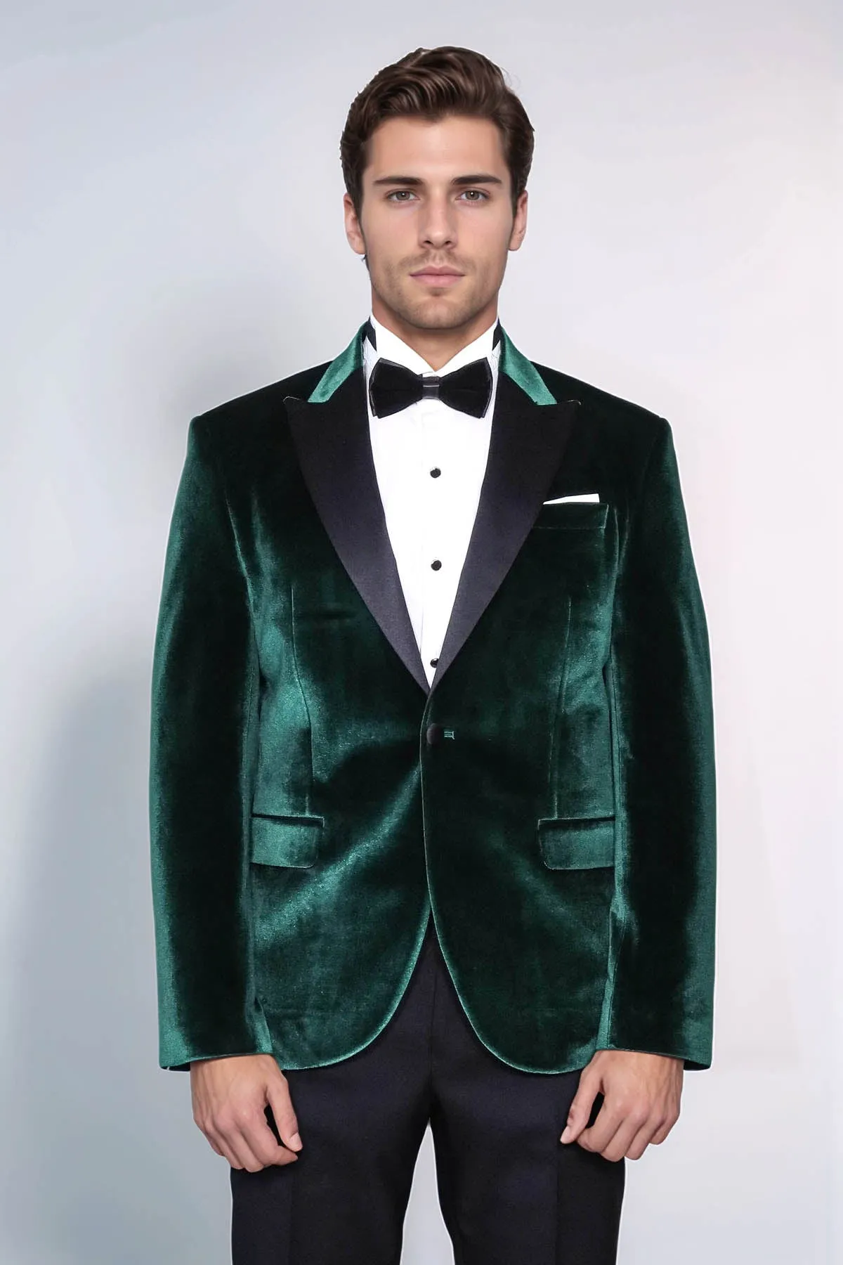 Slim Fit Peak Lapel Velvet Dark Green Men Prom Blazer