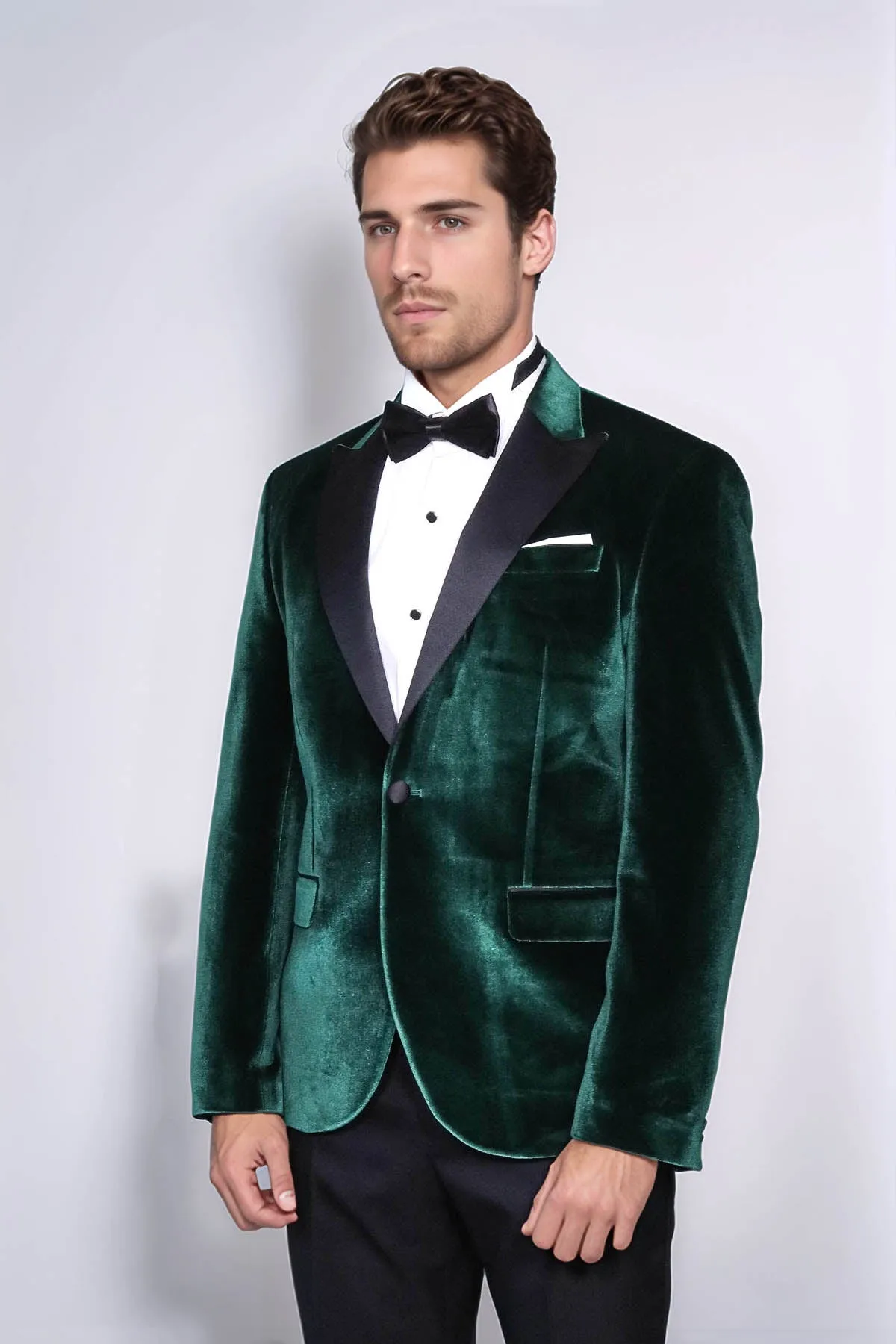 Slim Fit Peak Lapel Velvet Dark Green Men Prom Blazer