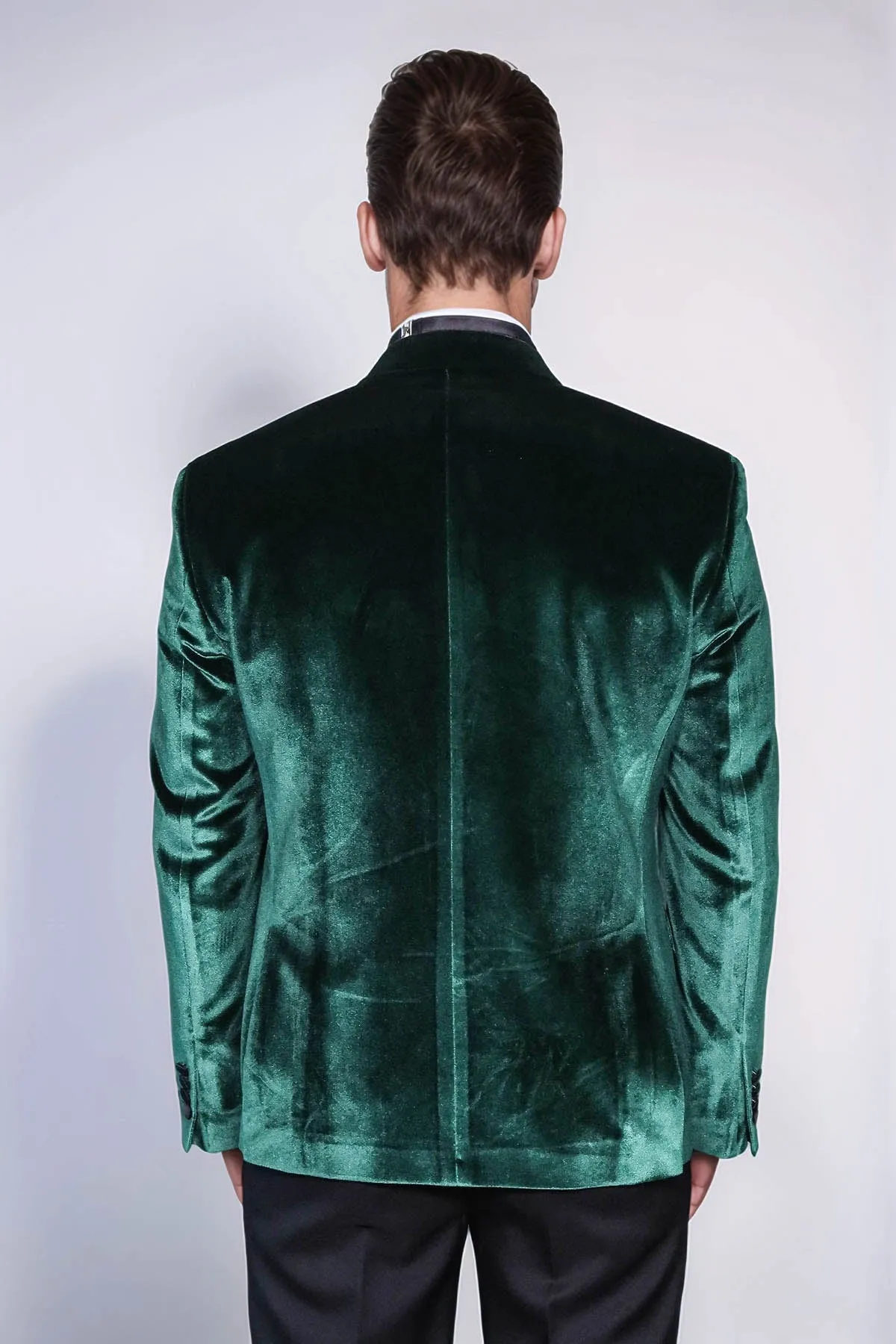 Slim Fit Peak Lapel Velvet Dark Green Men Prom Blazer
