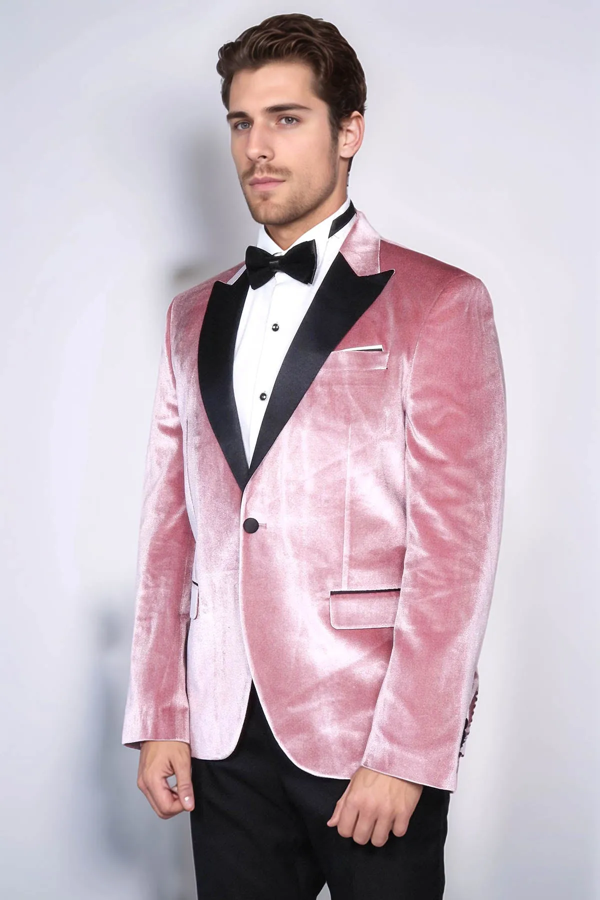 Slim Fit Peak Lapel Velvet Pink Men Prom Blazer